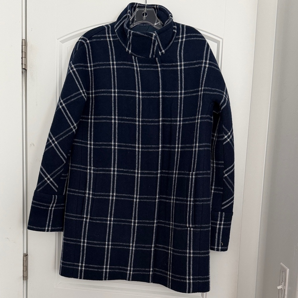 J. Crew Navy and White Checkered City Coat